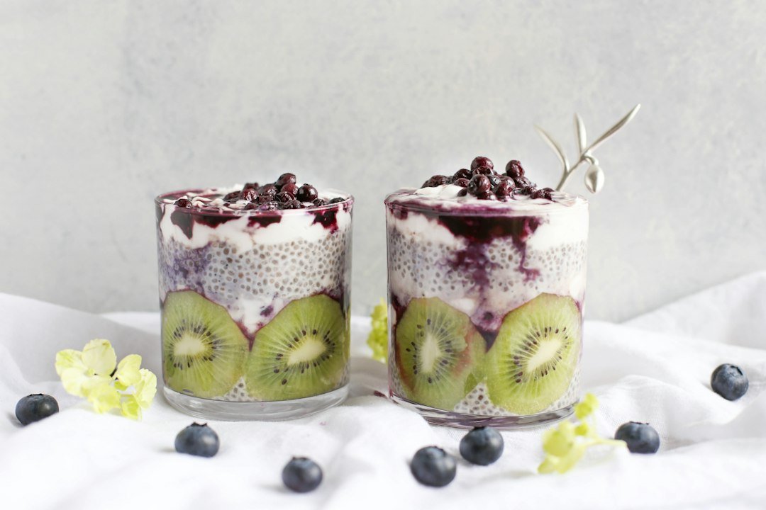 Chia seed pudding breakfast with berries