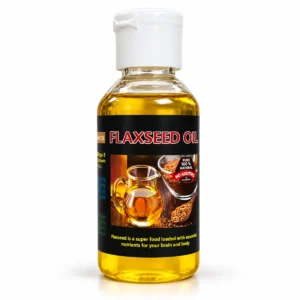 Sara Organics Flaxseed Oil bottle on a clean studio background