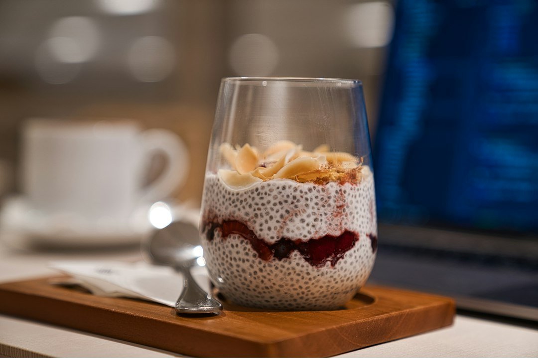 Prepared chia drink in a clear glass