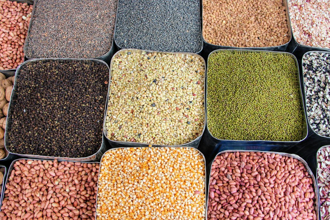 Colourful spices and legumes at a Nepalese market