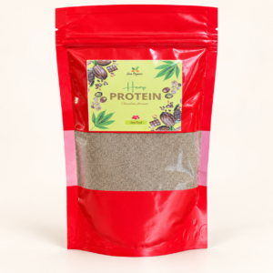 Sara Hemp Protein Powder Chocolate Flavour pouch on a warm white studio background