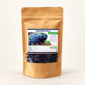 Sara Foods Dried Blue Berry pouch on a warm off-white studio background