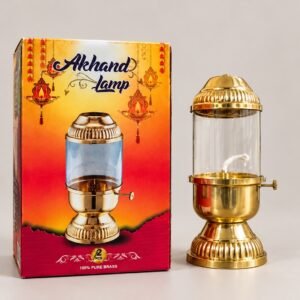 Akhanda Deep – Brass Akhand Jyot Lamp with Glass Cover – authentic studio product photograph