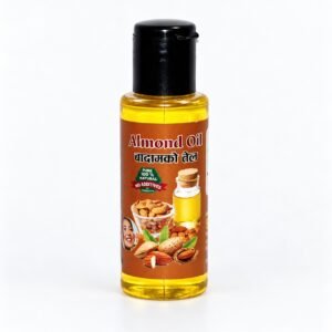 Authentic Almond Oil packaging on a neutral studio background