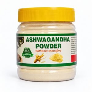 Authentic Aswagandha Powder packaging on a neutral studio background