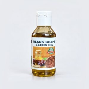 Sara Black Grape Seed Oil in its original clear plastic bottle with white flip cap