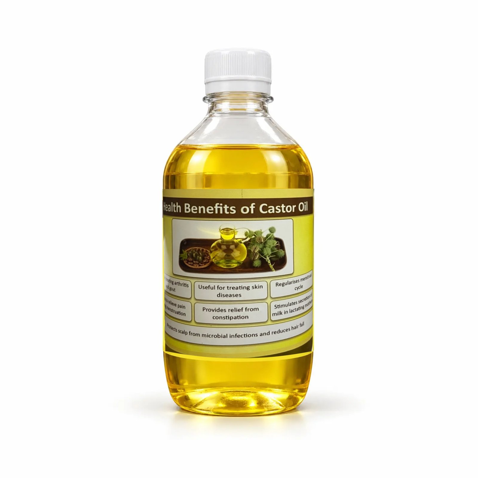 Castor Oil — Studio Product Photograph with its authentic photographed label on a neutral studio background