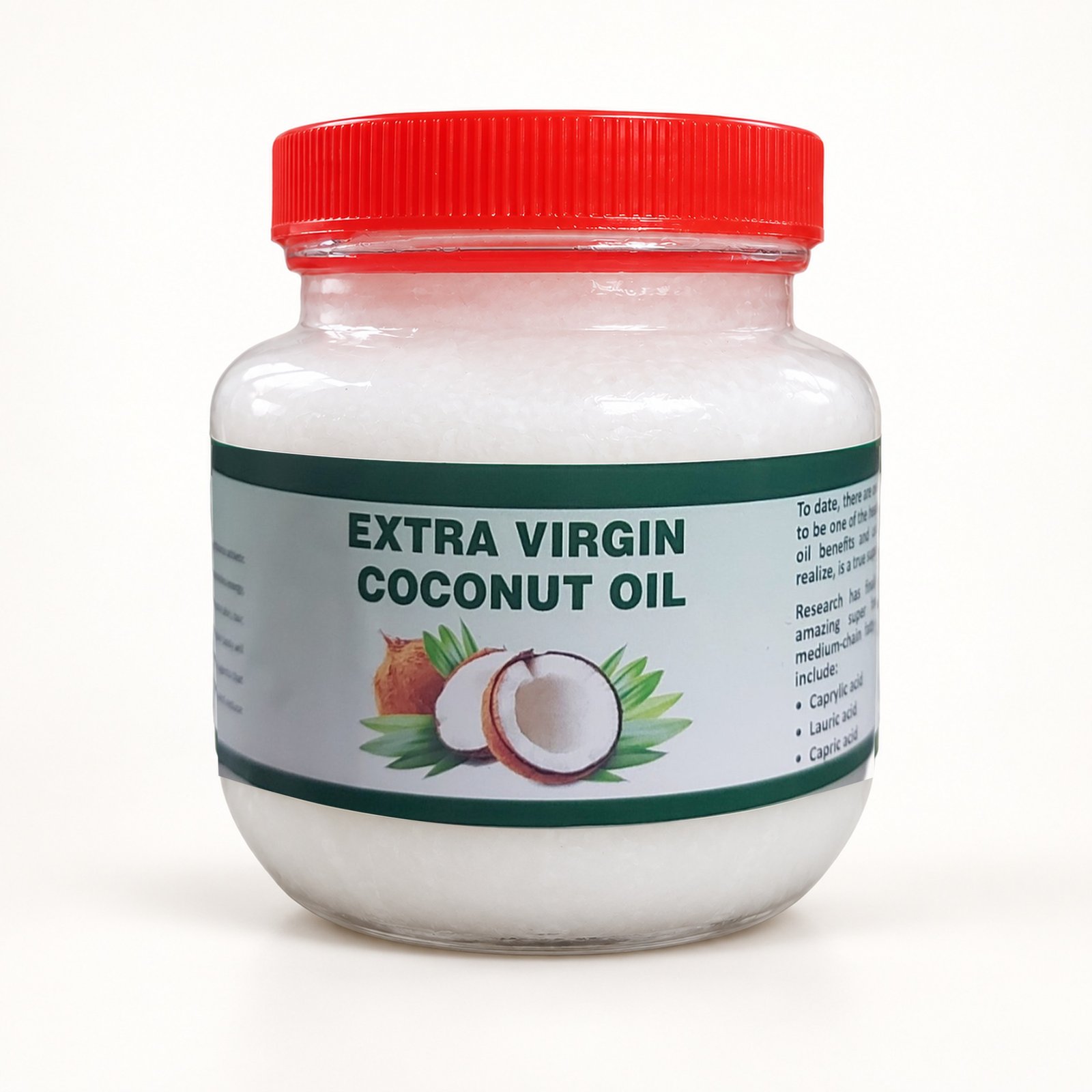 Extra Virgin Coconut Oil — Alternate Red-Cap Pack with its authentic photographed label on a neutral studio background