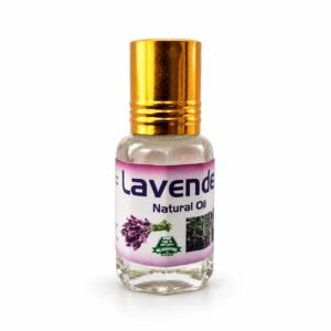 Authentic Lavender Essential Oil packaging on a neutral studio background