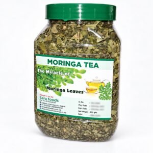 Authentic Moringa Tea packaging on a neutral studio background