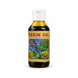 Sara Neem Oil in its authentic bottle with the original photographed label, on a neutral studio background.