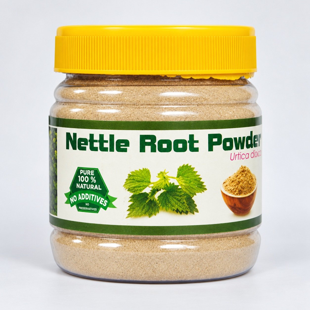 Authentic Nettle Root Powder – 400 g packaging on a neutral studio background