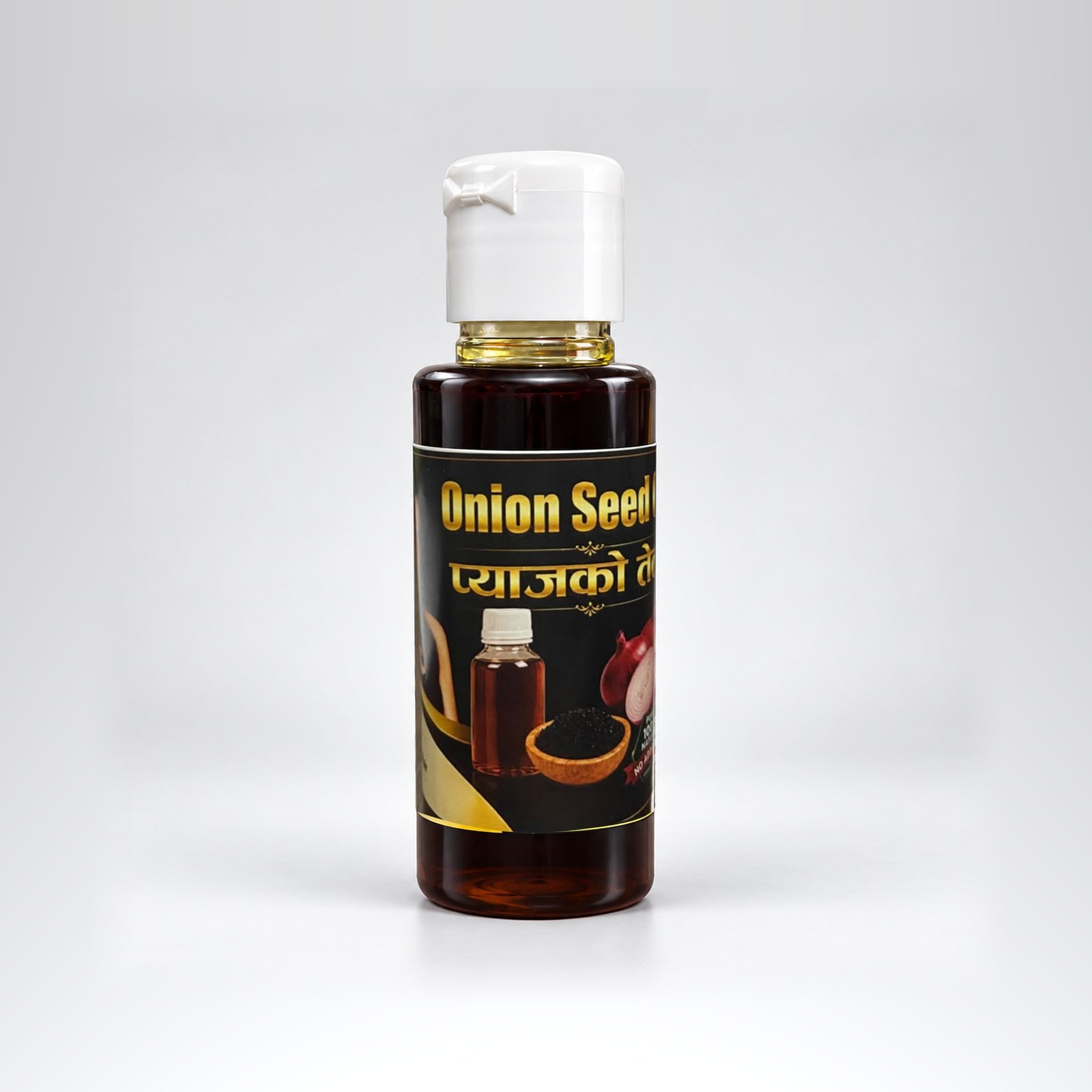 Sara Onion Seed Oil in its authentic packaging with the original photographed label, on a neutral studio background.