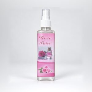 Sara Rose Water in its original clear 100 ml spray bottle with pink label