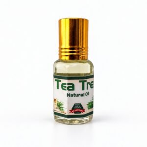 Authentic Tea Tree Oil packaging on a neutral studio background